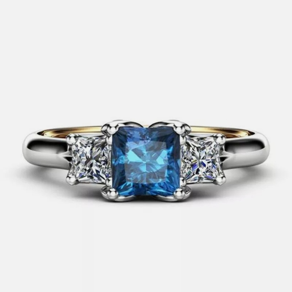 LOVELY BLUE AND WHITE SAPPHIRE WEDDING ENGAGEMENT RINGS - Picture 2 of 5